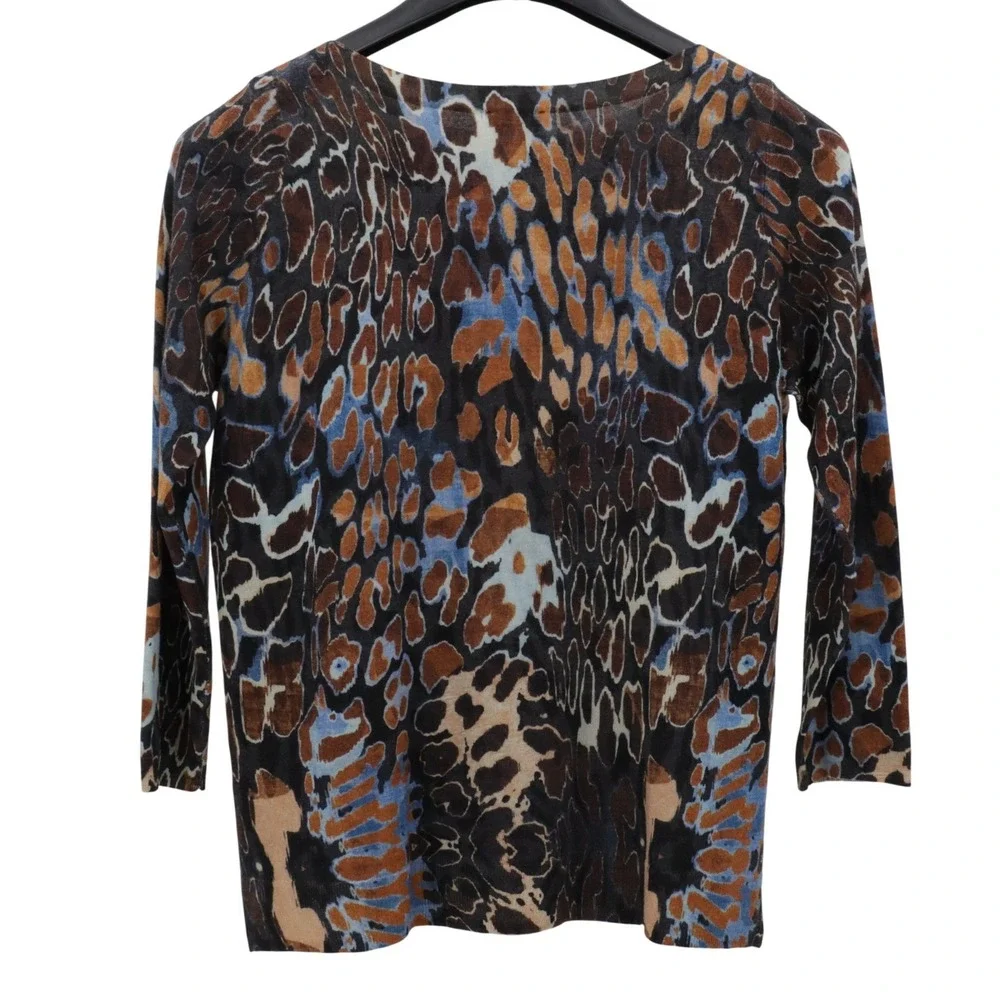 Talbots Woman Petites 1XP Merino Wool Sweater Animal Leopard Print Blue‎ Brown - Picture 5 of 9